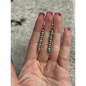Native American Copper Navajo Pearl Blue Turquoise HEISHI Earrings Sterling Hook